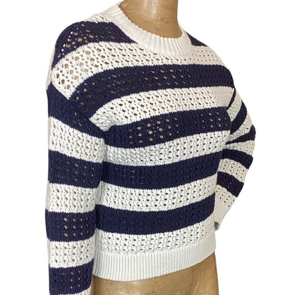 Universal Thread Striped Long Sleeve Open Knit Sweater M Blue & White 317H - Picture 4 of 8